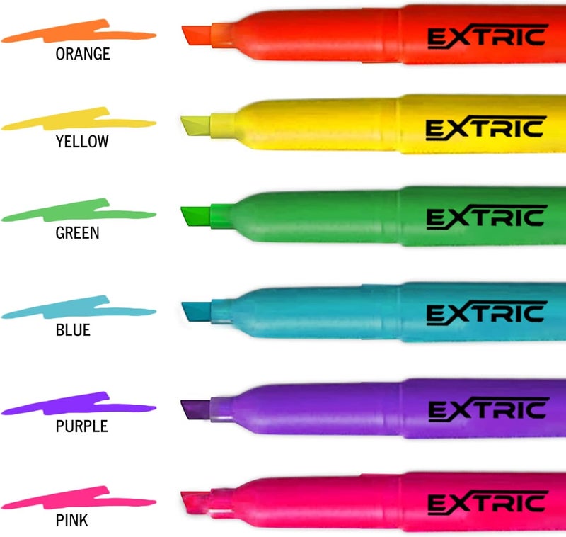 EXTRIC 6 Pack Highlighters, Fluorescent Assorted Colors, Quick Dry, Pen Style Chisel Tip highlighter marker, Smudge Free, Pocket Size - Image 4